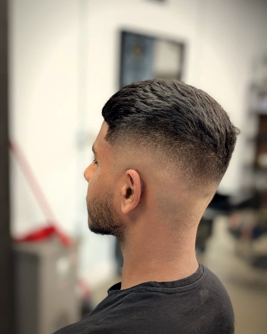 Textured crop with a drop fade, BC Barber Shop