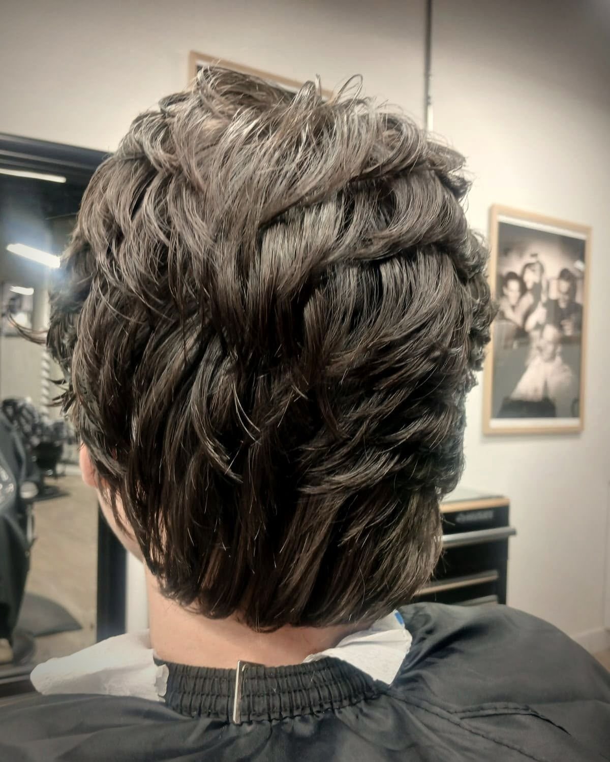 Layered textured cut, back view, BC Barber Shop