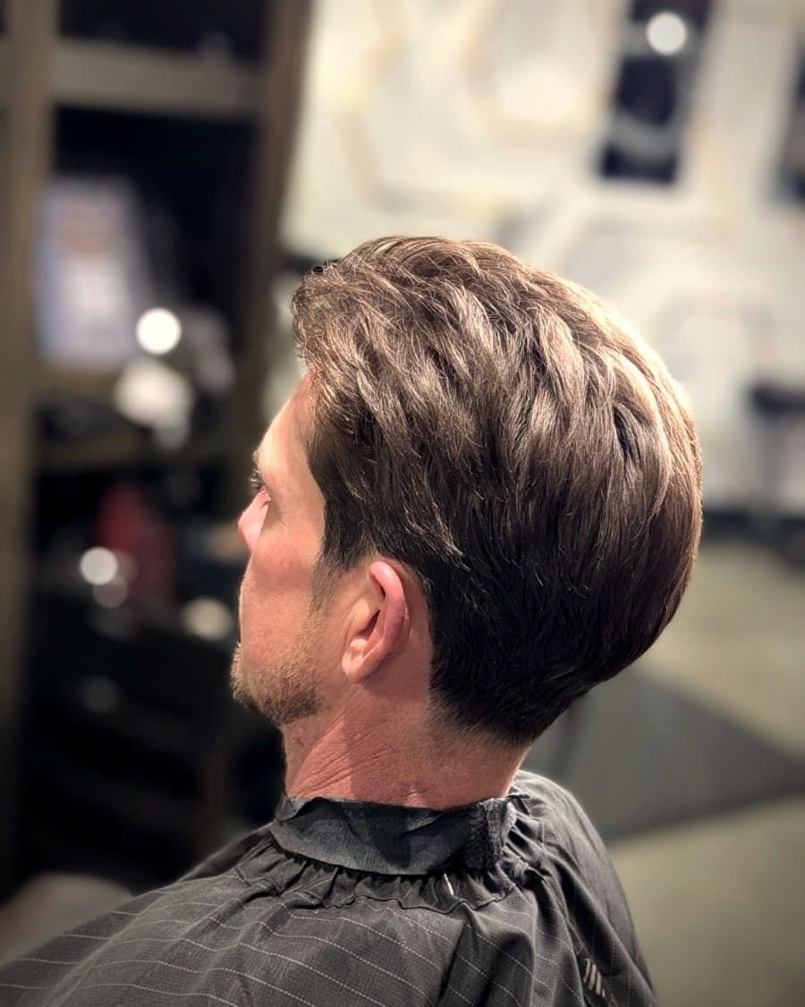 Long textured top with tapered sides, BC Barber Shop